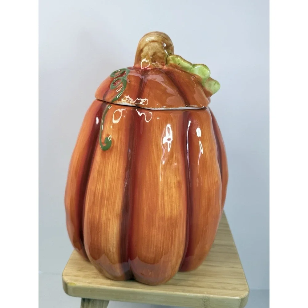 Vintage Anthropomorphic Pumpkin Smiling Face Jack O Lantern Cookie Candy Jar JOL